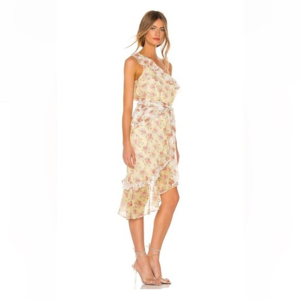 MAJORELLE Isabelle Midi Dress Prairie Multi One Shoulder Ruffle Midi